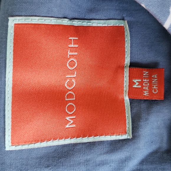 Modcloth Holiday Dress Medium Blue Red White Sleeveless Belt Snowflakes Winter - Picture 14 of 16